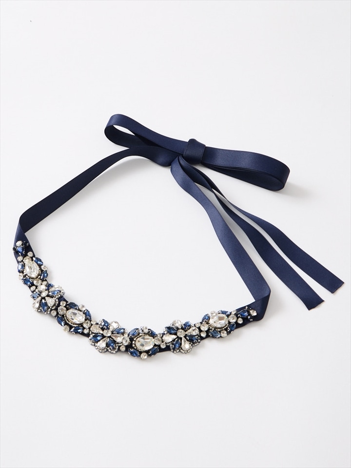 フラワーモチーフサッシュベルト|ネイビー