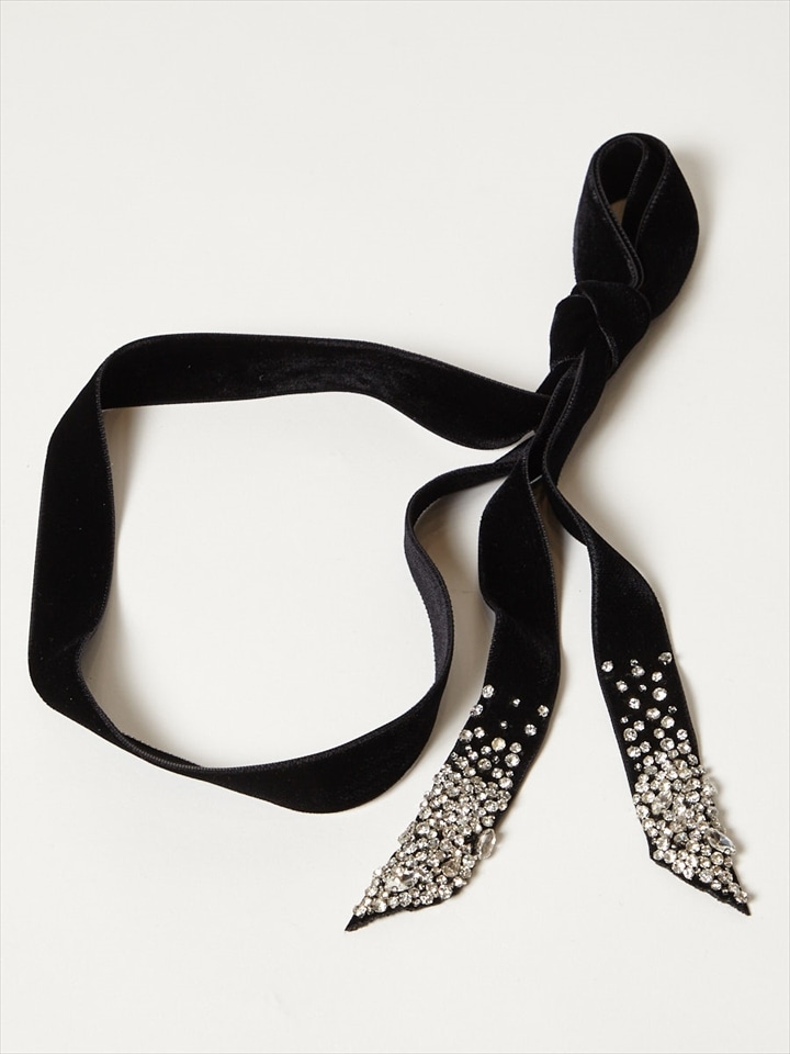 サイドビジューストーンサッシュベルト|ブラック