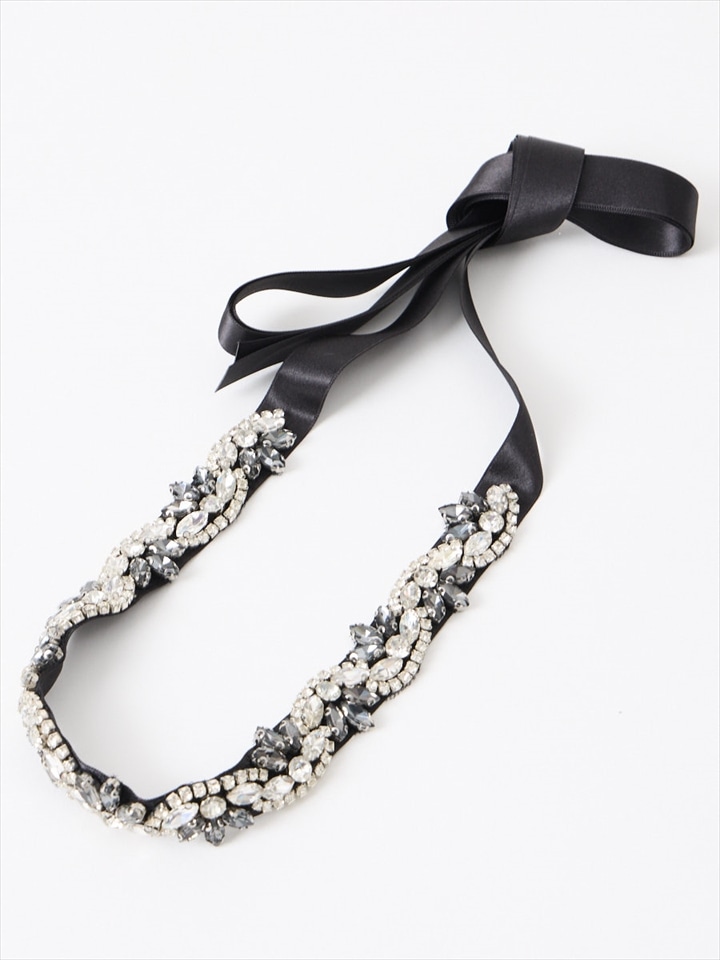 ウェーブライン×マーキスストーンサッシュベルト|ブラック