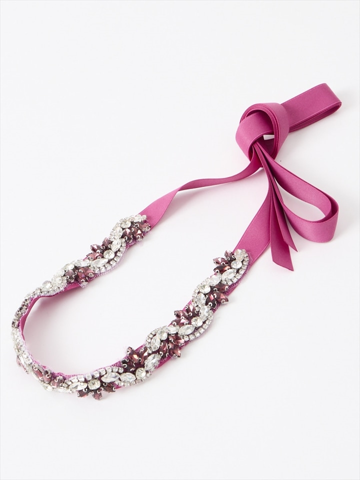 ウェーブライン×マーキスストーンサッシュベルト|ピンク