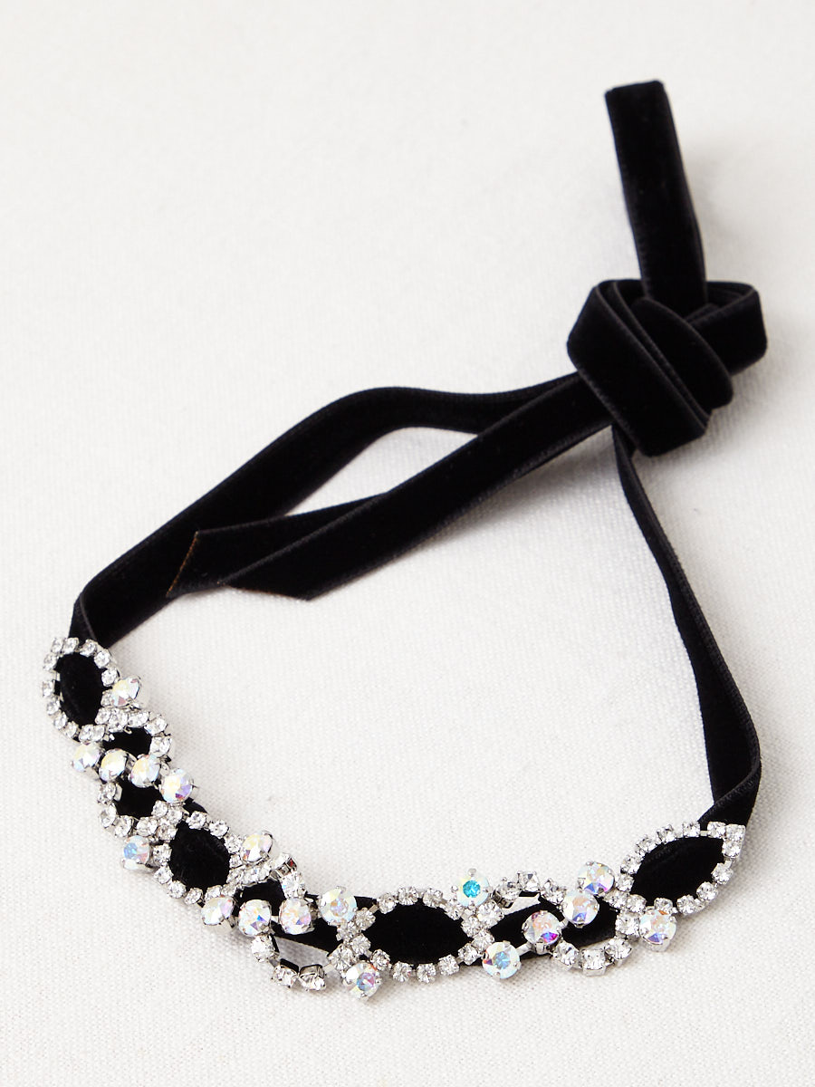 カラーストーン付きベルベットリボンベルト|オーロラ