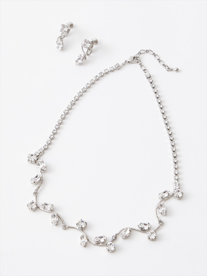 ウェーブライン×リーフデザインネックレスセット|シルバー