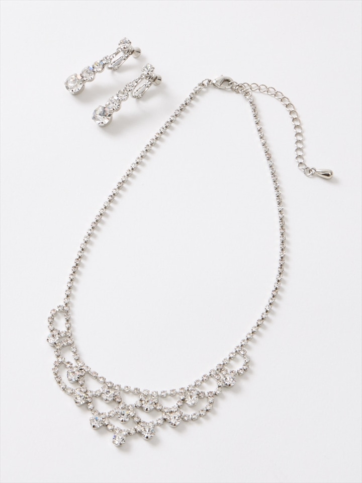 レースモチーフクリスタルネックレスセット|シルバー
