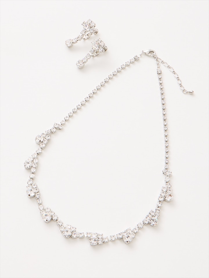 ラウンドシルエット×ストーンネックレスセット|シルバー