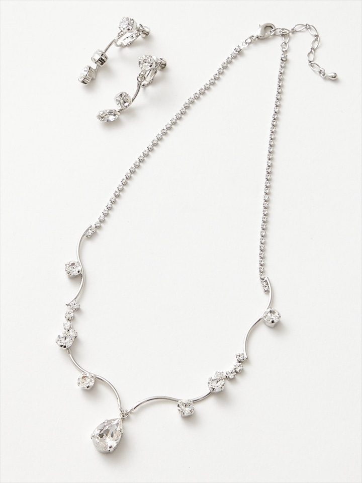 ウェーブラインドロップネックレスセット|シルバー