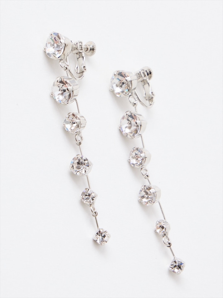 ストーンライン ロングイヤリング|シルバー