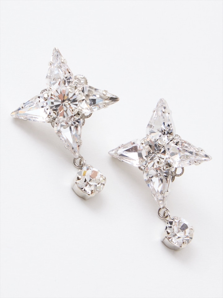 フラワービジュー&ドロップイヤリング|シルバー