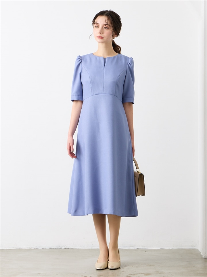 ハーフスリーブセミフレアブッチャーワンピース|ブルー