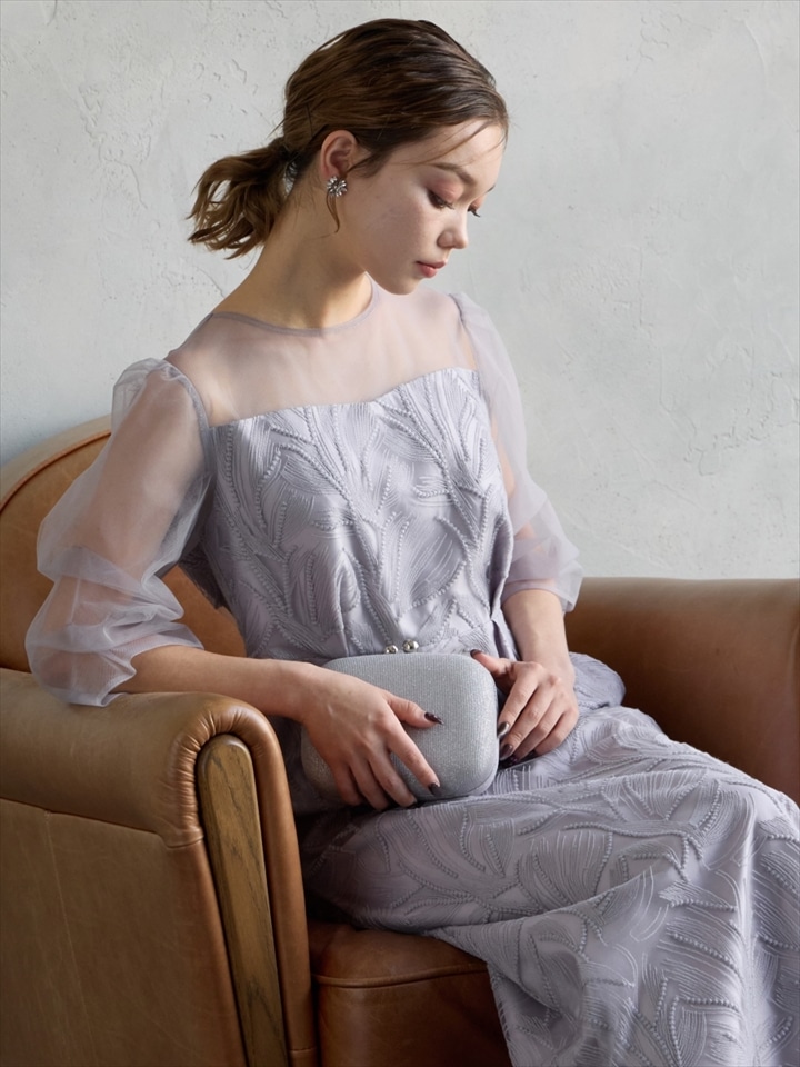 【WEB限定】タックスリーブリーフレースタイトドレス|ライトグレー