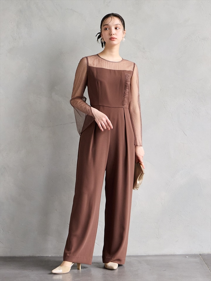 ラメチュール×ジョーゼットパンツドレス|ブラウン