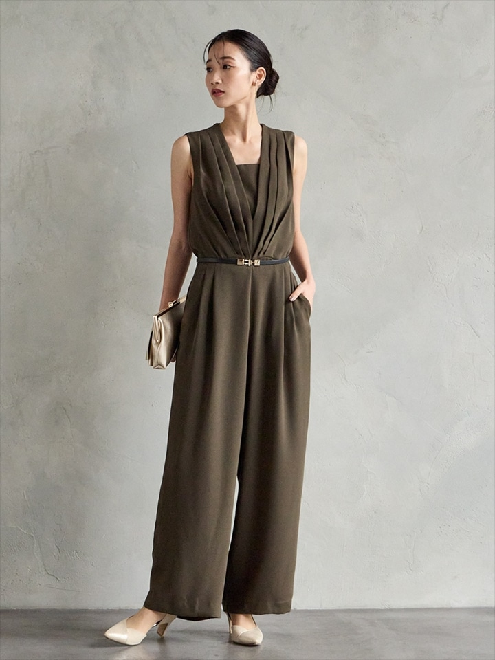 ストレートパンツオールインワン|カーキ