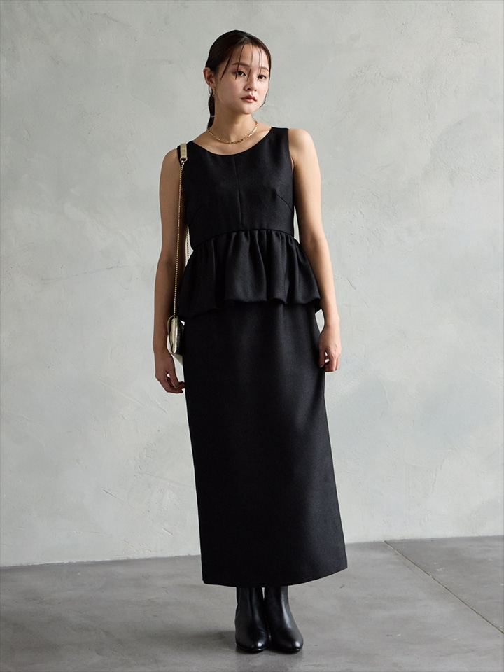 バスケットペプラムタイトドレス|ブラック