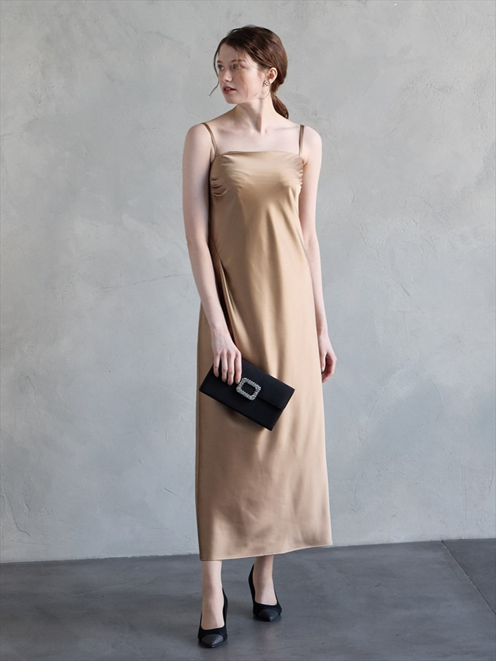 サテンウエストタックキャミドレス |ベージュ