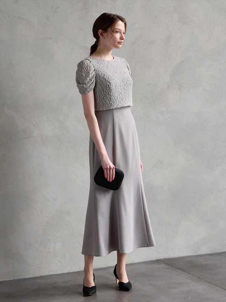 ラメニットレース×ダブルクロスソフトマーメイド2WAYドレス|ライトグレー