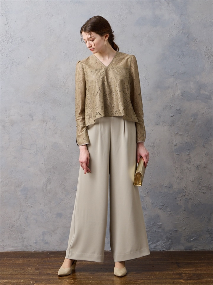 【WEB限定】レースブラウス×パンツセットアップ|グレージュ