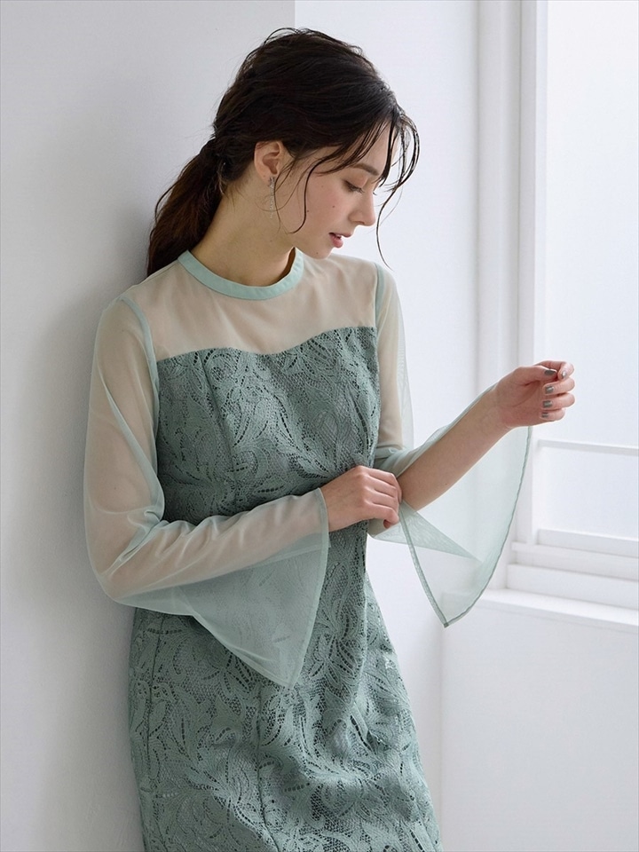 【WEB限定】オーナメントレースIラインドレス|グリーン