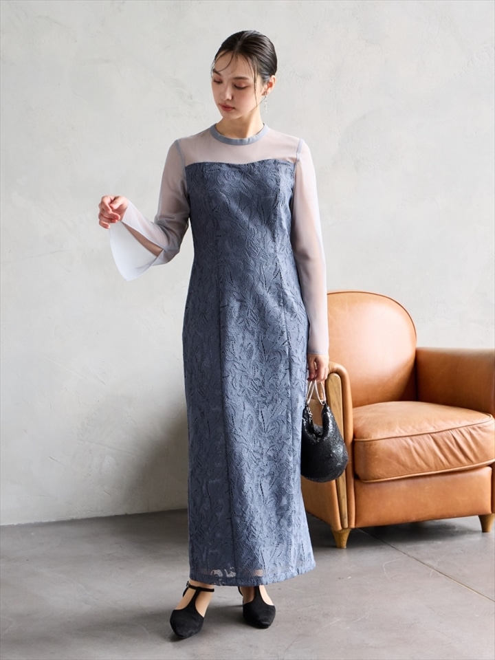 【WEB限定】オーナメントレースIラインドレス|ブルー