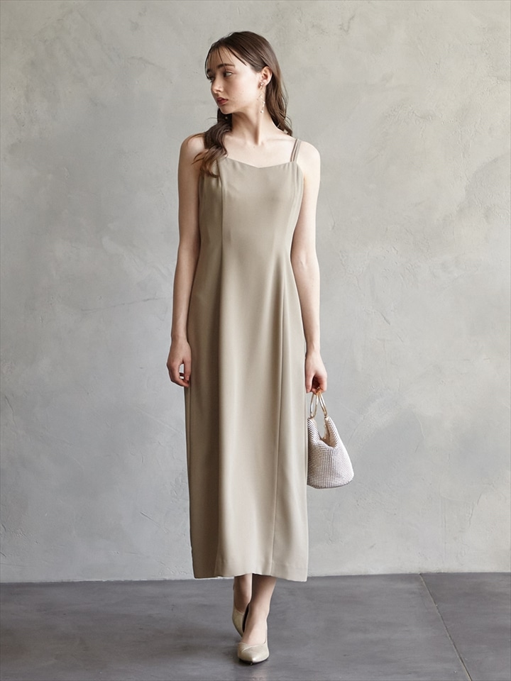 ダブルストラップキャミソールドレス|グレージュ