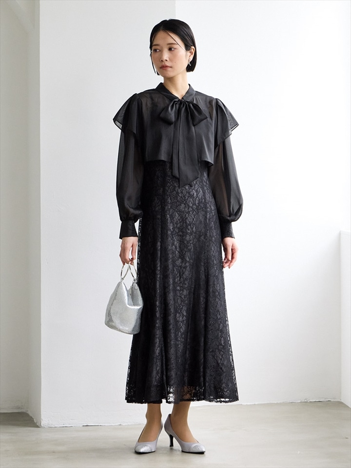 2WAYロングスリーブボレロ付マーメイドラインドレス|ブラック