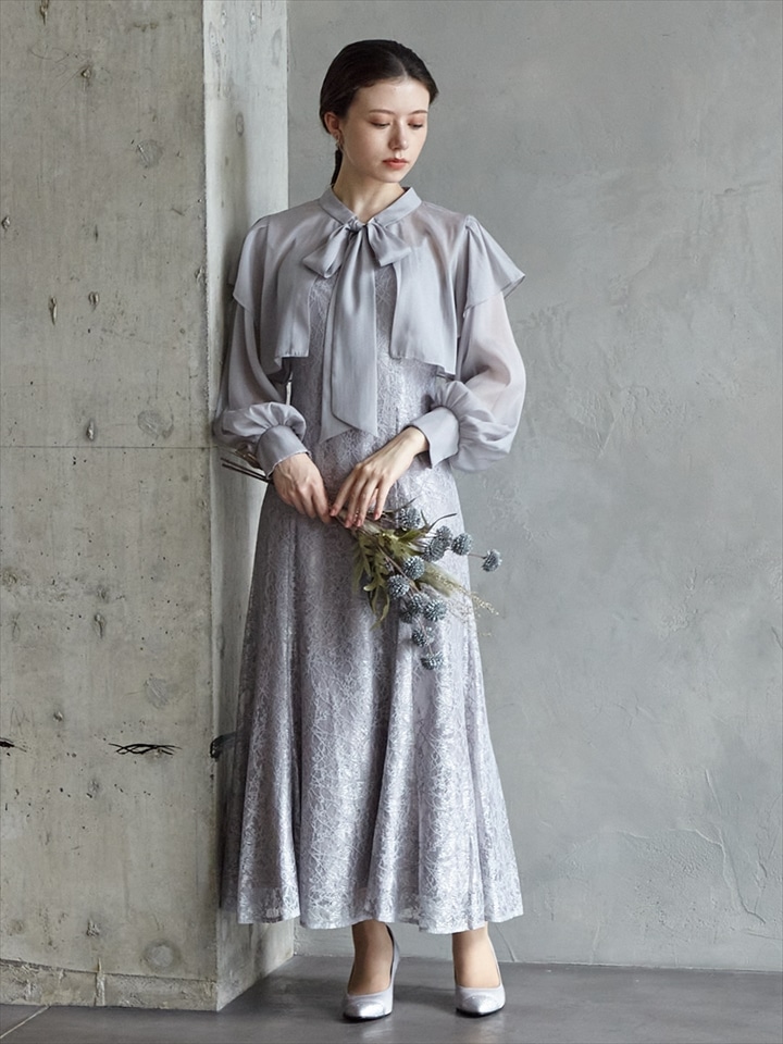 2WAYロングスリーブボレロ付マーメイドラインドレス|ブルーグレー