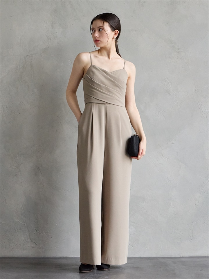 クロスデザインキャミソールオールインワン|グレージュ