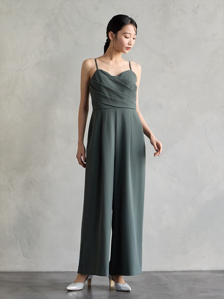 クロスデザインキャミソールオールインワン|グリーン