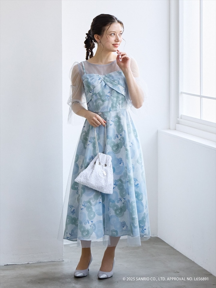 「ハローキティ」リボンデザインワンピースドレス|サックス