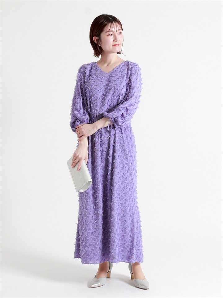 カットジャカードVネックドレス|バイオレッド