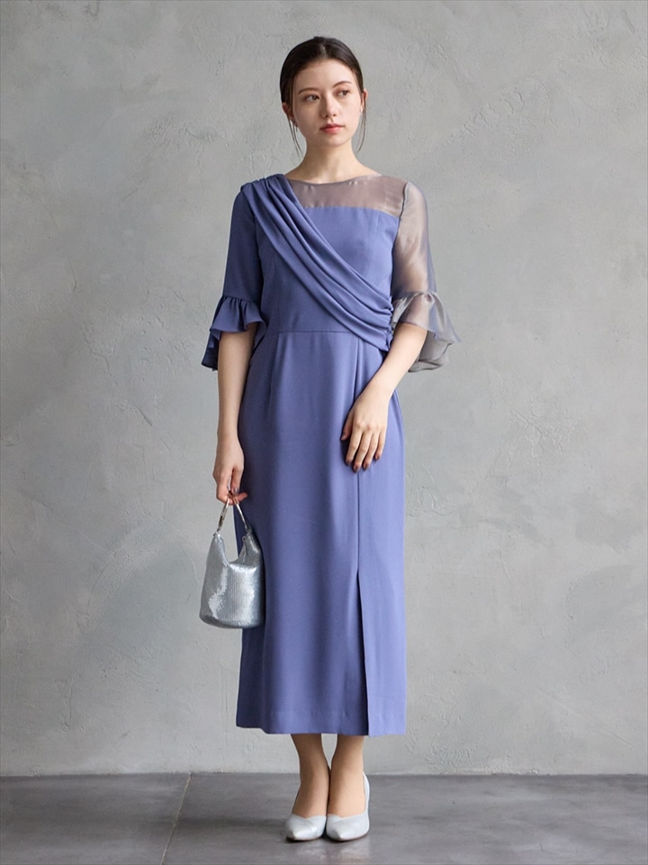 【WEB/Aimer Acret店限定】アシンメトリー袖付きIラインドレス|アイリス