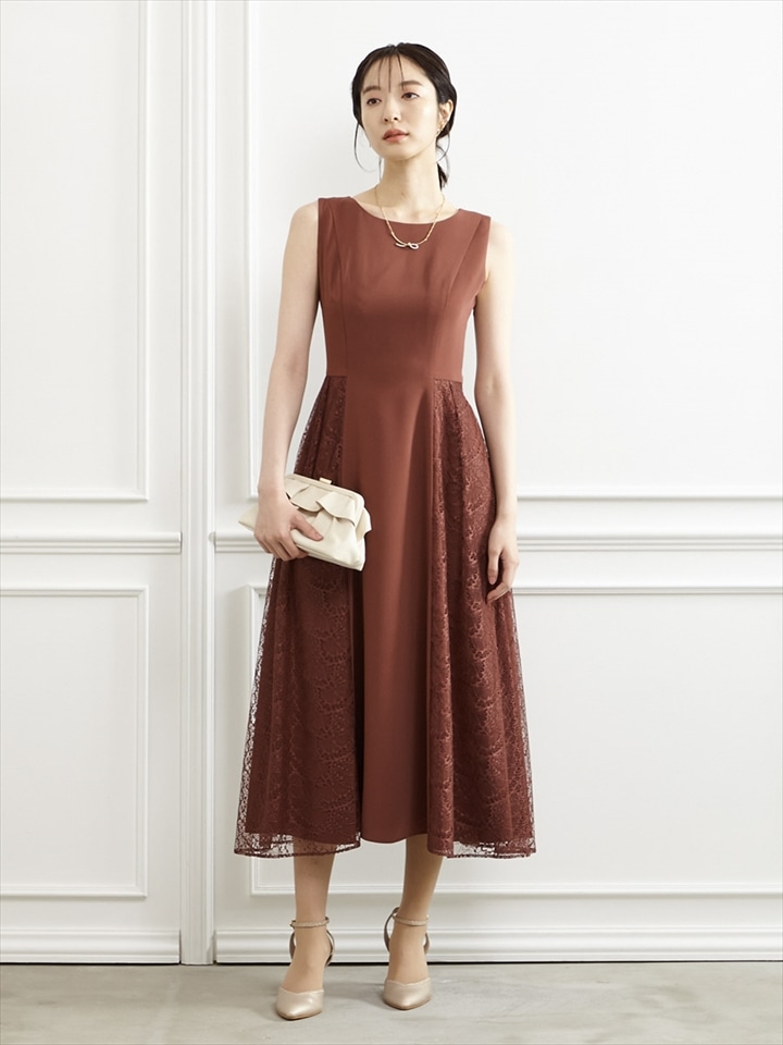 サイドレースフィット&フレアドレス|ダークレッド