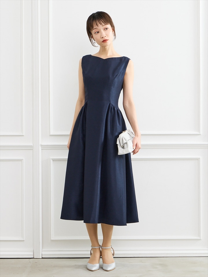 シャンタンフレアドレス|ネイビー