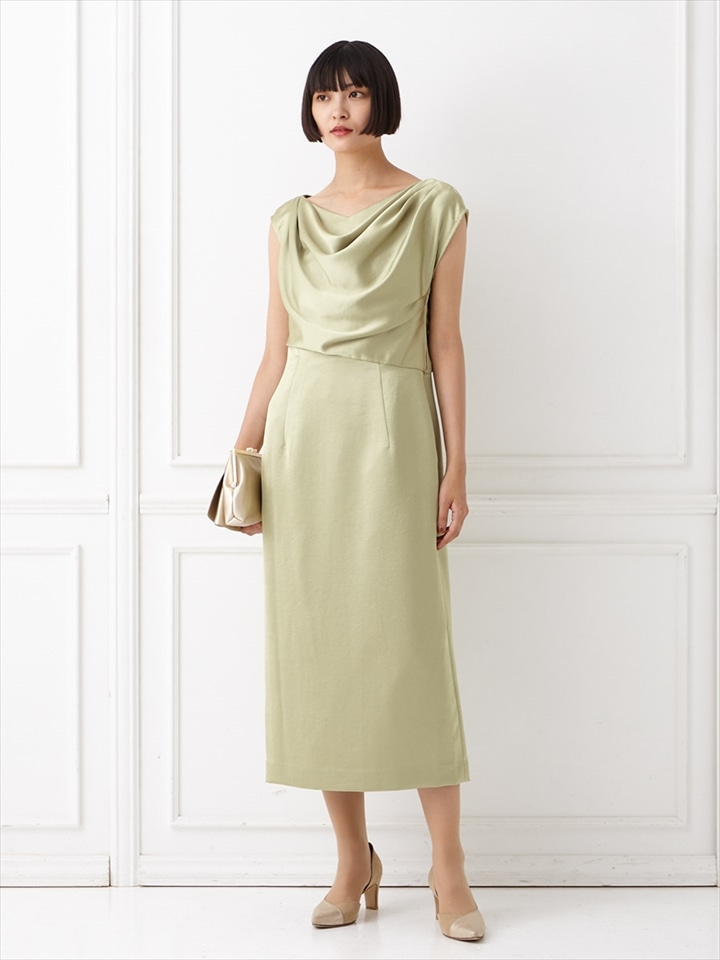 胸元ドレープ2WAYタイトラインドレス|スモーキーイエロー
