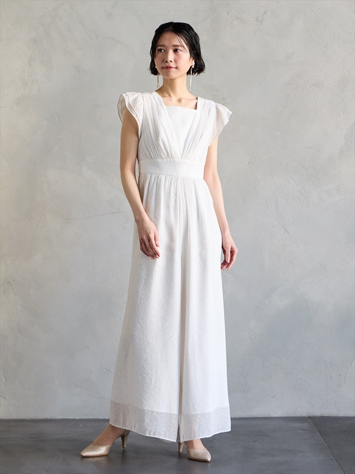 カットジャカードフレアパンツドレス|オフホワイト