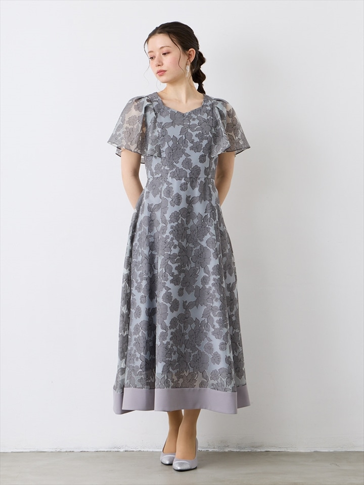花柄オパールドレス|グレー