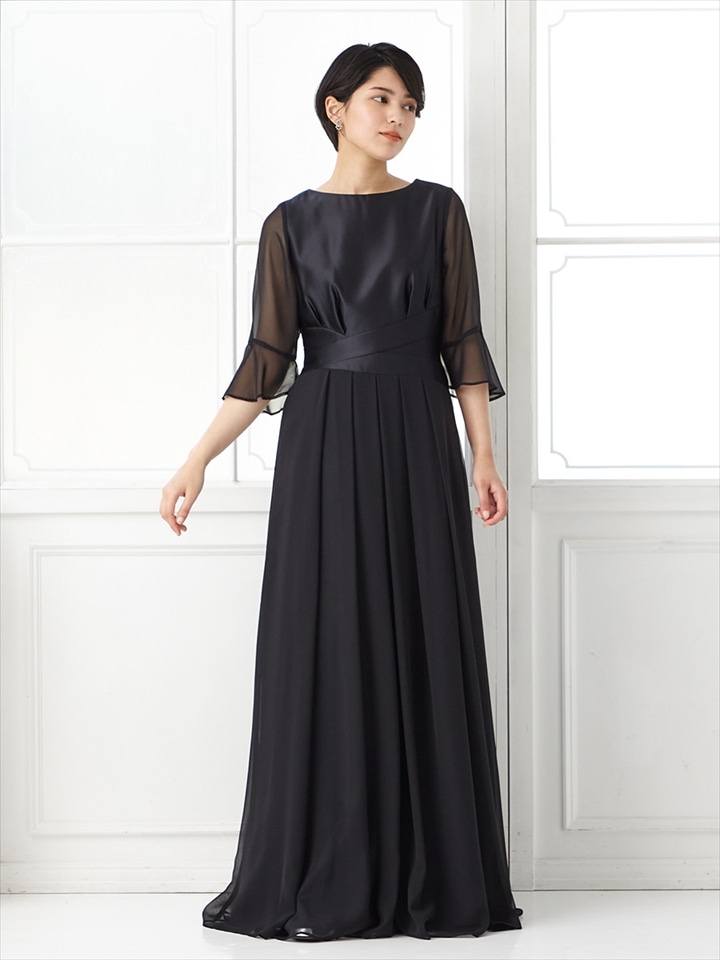 袖付きスレンダーロングドレス(9号 ブラック): AIMER | エメ｜ミマツ