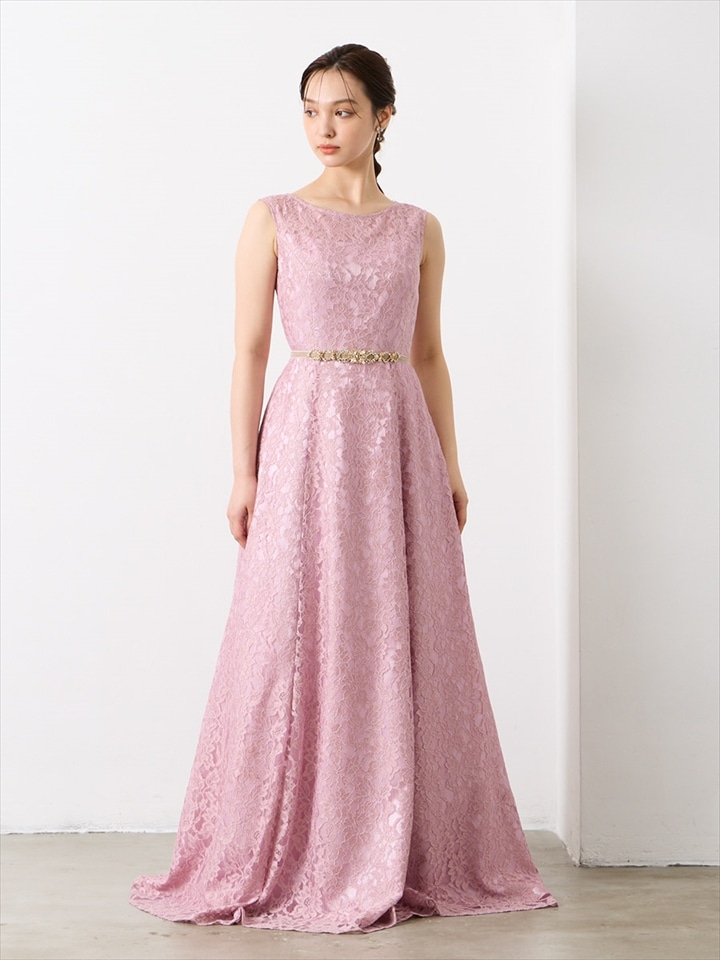 ラメレースロングドレス|オールドローズ