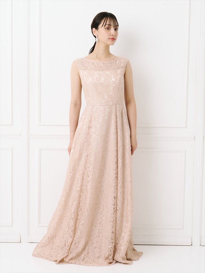 ラメレースロングドレス|ベージュ