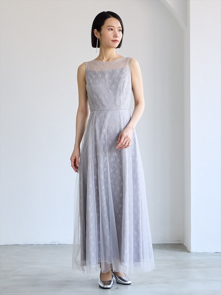 チュールレースアンクルドレス|ライトグレー