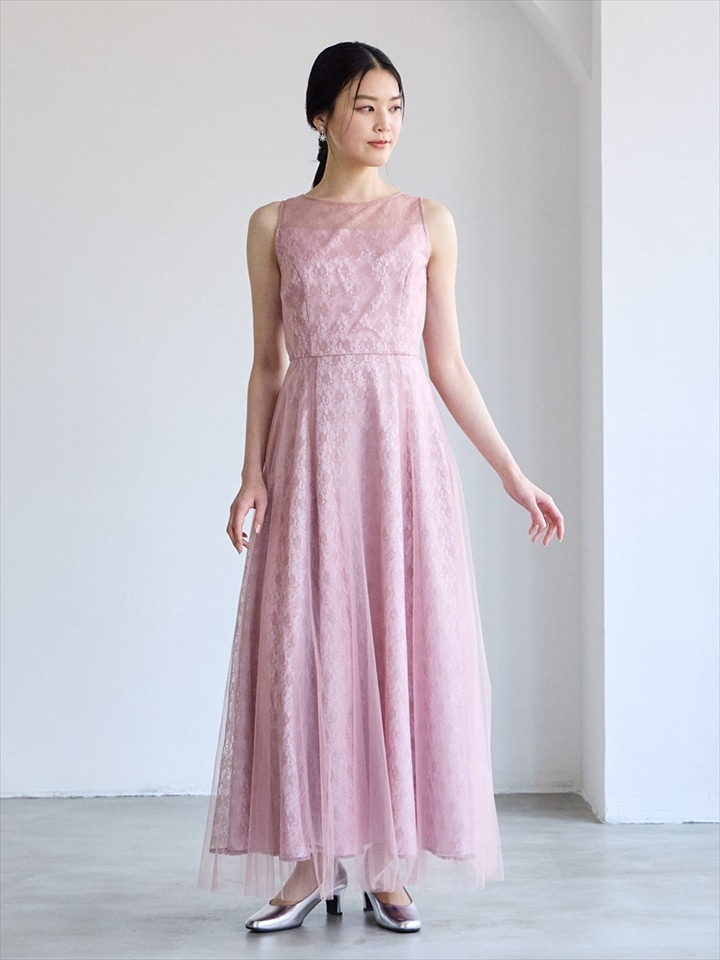 チュールレースアンクルドレス|ピンク