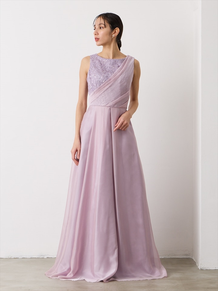 スパンコールレース×ロングドレス|ラベンダー