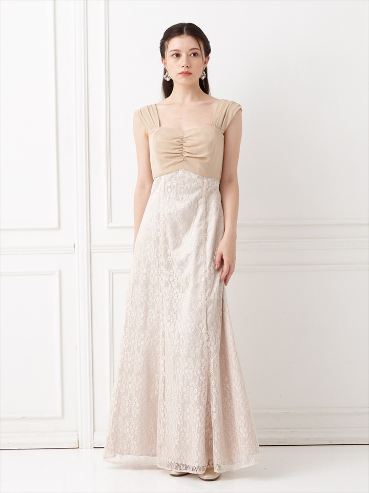 ジョーゼット×ラメレースアンクルドレス|ベージュ