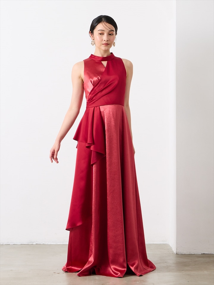 Duo/ダブルサテン切り替えドレス|レッド