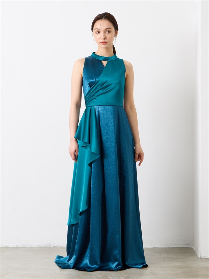 Duo/ダブルサテン切り替えドレス|ターコイズ