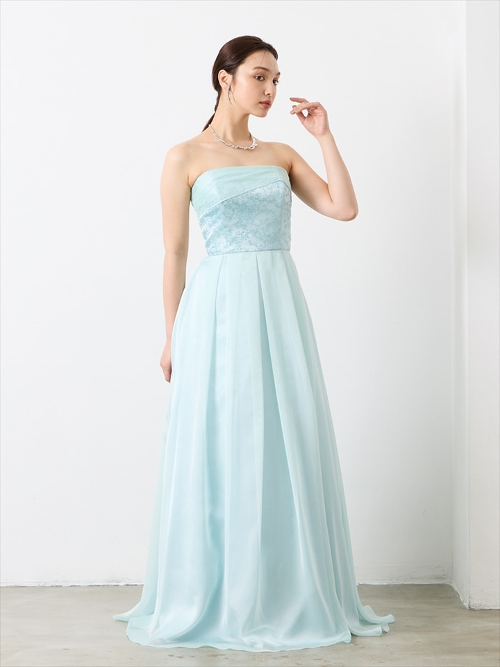 Corail/ソフトオーガン×ラメグリッタードレス|サックス