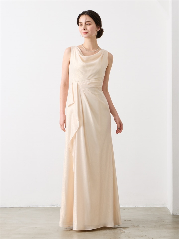 ラメジョーゼットスレンダードレス|ベージュ