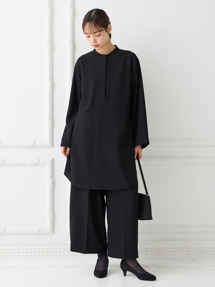 【試着チケット対象商品】【喪服・礼服】【WEB限定】前開きオーバーブラウス・ワイドパンツ2点セット|ブラック