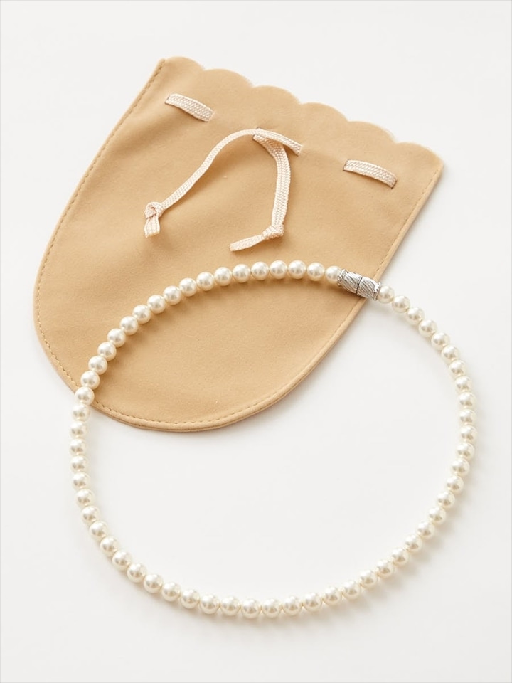 【喪服・礼服用】【WEB限定】マグネット式、6.5ｍｍ珠　貝パールネックレス|ホワイト