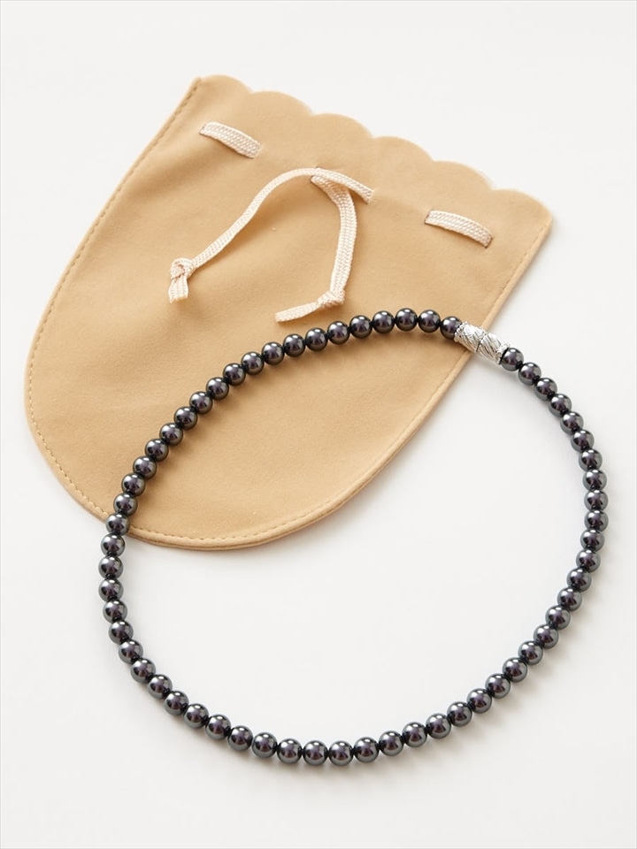 【喪服・礼服用】【WEB限定】マグネット式、6.5ｍｍ珠　貝パールネックレス|ブラック