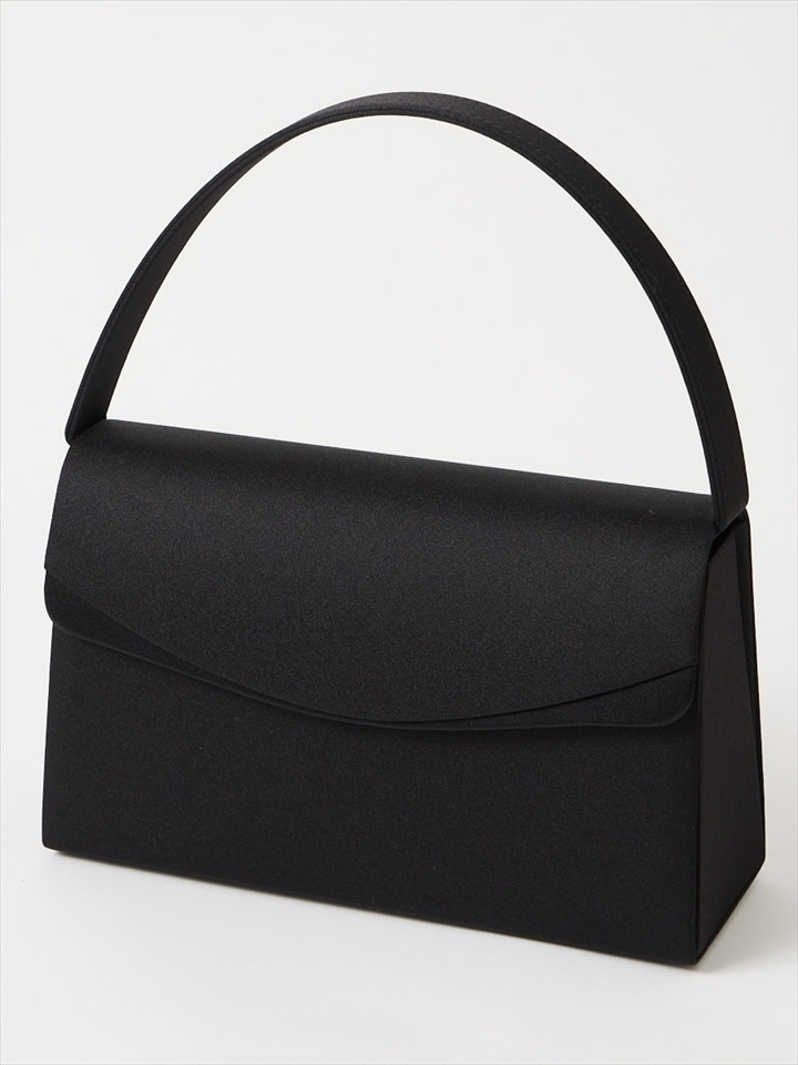 【喪服・礼服用】【WEB限定】サテン切り替えフラップブラックバッグ|ブラック