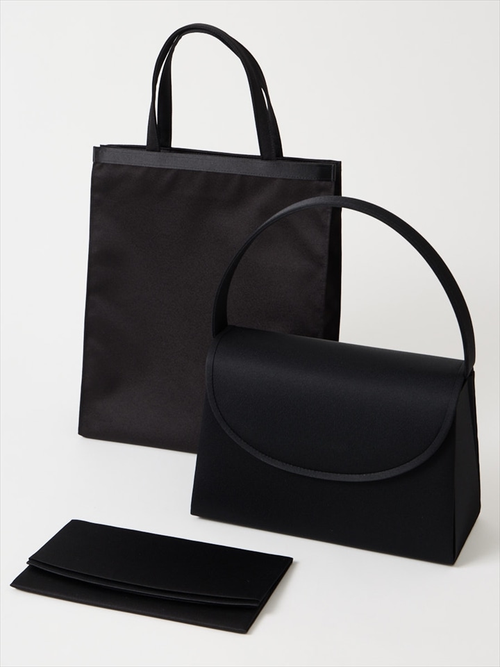 【喪服・礼服用】【WEB限定】ラウンドフラップブラックバッグ３点セット(サブバッグ・袱紗）|ブラック